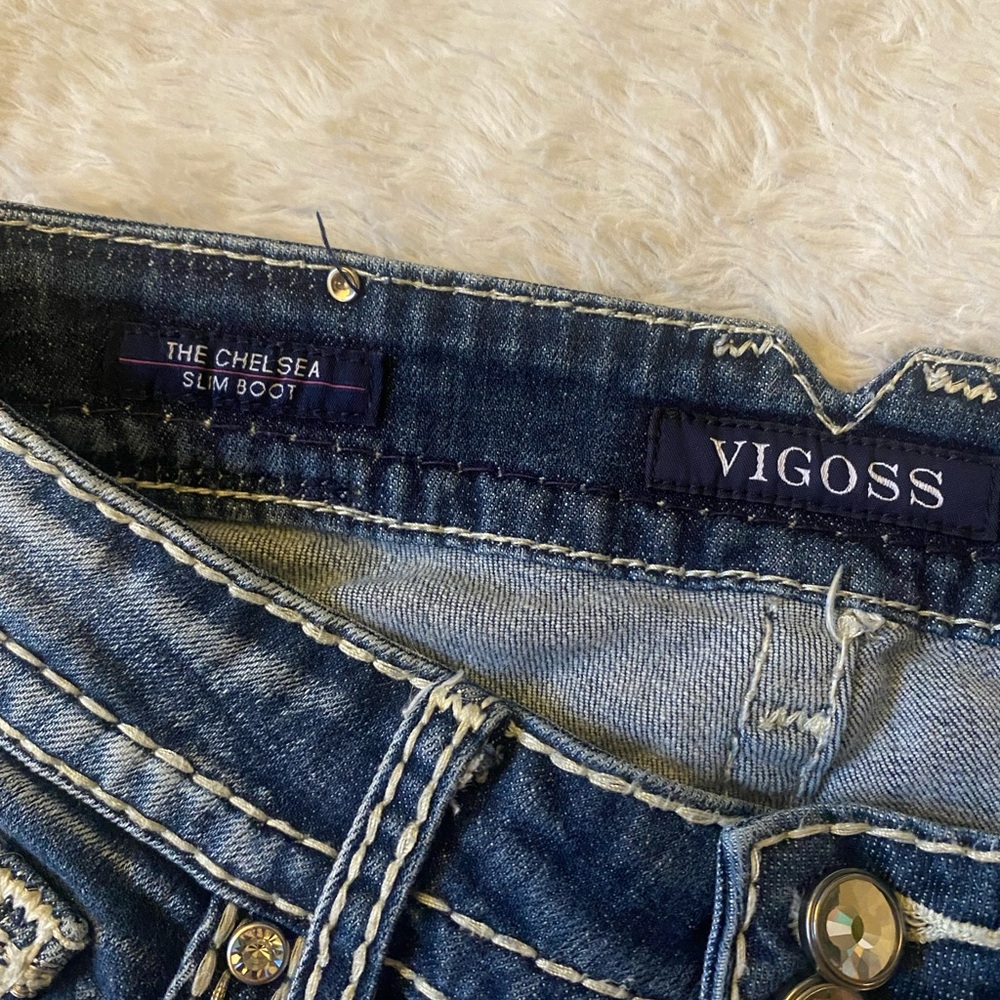 SZ 5/6 Vigoss Women's Dark Blue Slim Boot Cut Jeans with Contrast Stitching - Picture 5 of 11